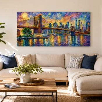 Starry Manhattan Bridge Canvas Wall Art