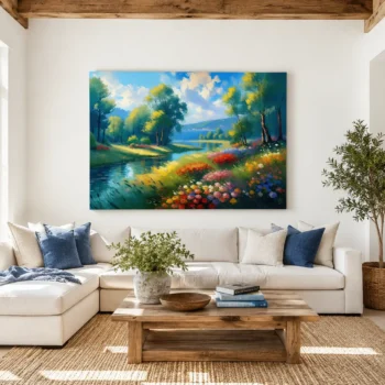 Blooming Riverside Meadow Canvas Wall Art