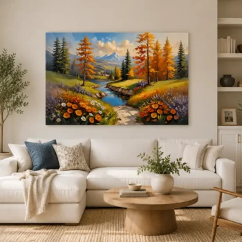 Golden Autumn Mountain Meadow Canvas Wall Art