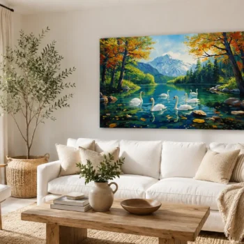 Serene Swan Lake Canvas Wall Art