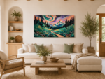 Whimsical Mountain Landscape Canvas Wall Art