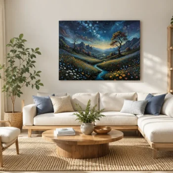 Starlit Valley Stream Canvas Wall Art