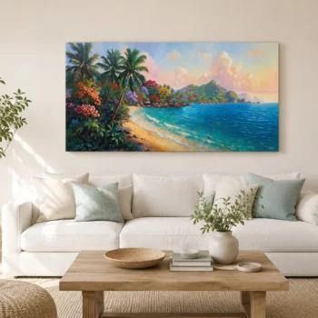 Tropical Island Paradise Impressionist Canvas Wall Art