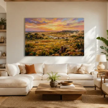 African Savanna Golden Twilight Canvas Wall Art