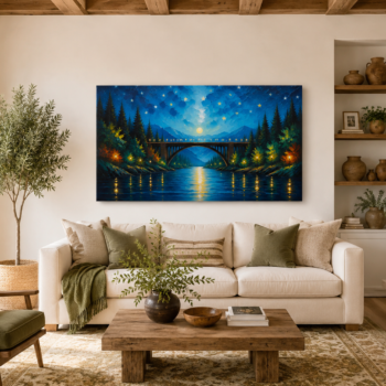 Midnight Bridge Starlit Canvas Wall Art