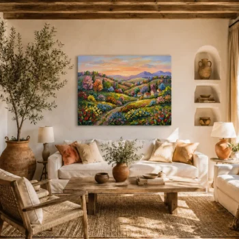 Tuscan Meadow Twilight Premium Canvas Wall Art