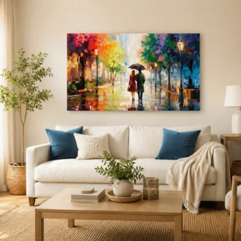 Rainy Alley Romance Canvas Wall Art