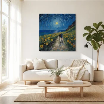 Midnight Stroll in the Sunflower Field Canvas Wall Art