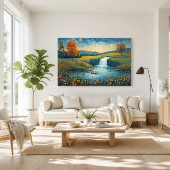 Celestial Cascade Autumn Meadow Canvas Wall Art