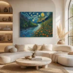 Starry Night River Meadow Canvas Wall Art