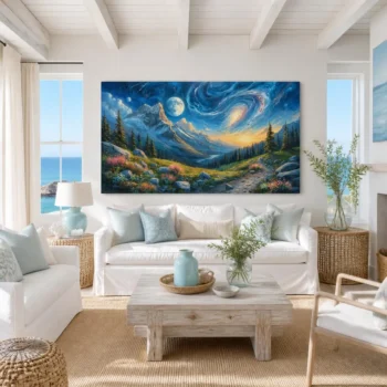 Starry Night Alpine Valley Panoramic Canvas Wall Art