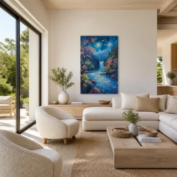 Starry Night Waterfall River Canvas Wall Art