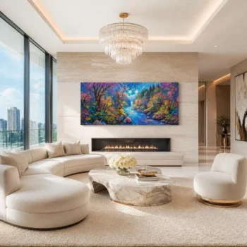 Starry Night Mystic Waterfall Panoramic Canvas Wall Art