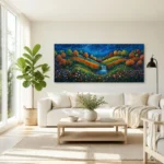 Starlight Cascade Panoramic Flower Meadow Canvas Wall Art