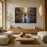 Romantic Rainy Day City Street Canvas Wall Art