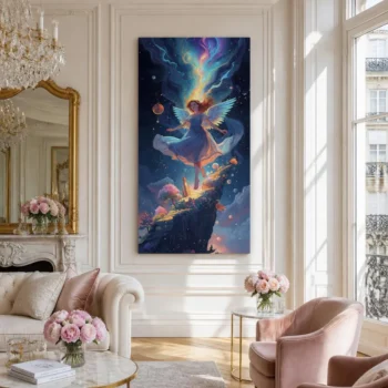 Celestial Angel and Cosmic Fantasy Realm Canvas Wall Art