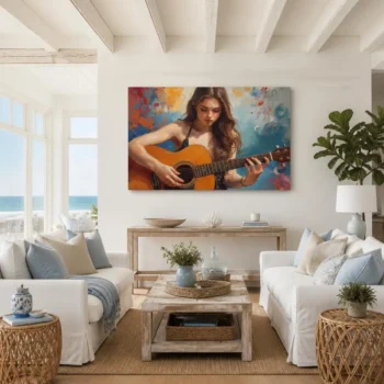 Serene Female Guitarist Abstract Canvas Wall Art
