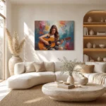 Graceful Acoustic Guitarist Abstract Canvas Wall Art