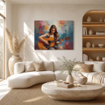Graceful Acoustic Guitarist Abstract Canvas Wall Art