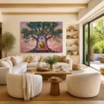 Sacred Meditating Buddha Under Spiritual Tree Canvas Wall Art