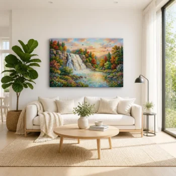 Autumn Waterfall Paradise Landscape Canvas Wall Art