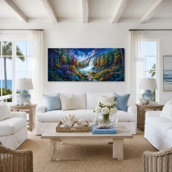 Panoramic Cosmic Waterfall and Enchanted Forest Canvas Wall Art