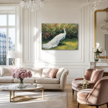 Ethereal White Peacock Impasto Oil Painting Canvas Wall Art