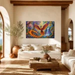 Mythical Phoenix Impasto Oil Painting Enchanted Forest Canvas Wall Art