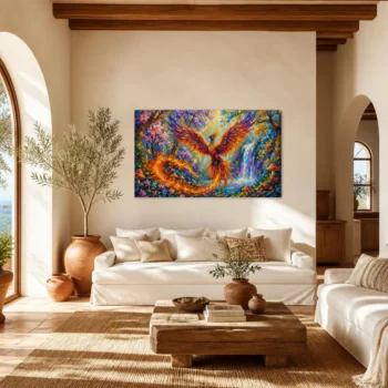 Mythical Phoenix Impasto Oil Painting Enchanted Forest Canvas Wall Art