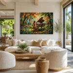 Symphony of Autumn Forest Grand Piano Impasto Oil Painting Canvas Wall Art
