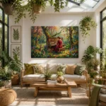 Melodies of the Meadow Autumn Woodland Pianist Canvas Wall Art