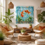 Golden Harmony Twin Goldfish Aquarium Watercolor Canvas Wall Art