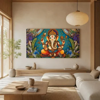 Divine Lord Ganesha Blessings Intricate Mandala Canvas Wall Art