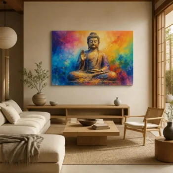 Serene Meditating Buddha Colorful Impasto Palette Knife Canvas Wall Art