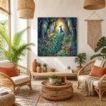 Mystical Peacock in Enchanted Forest Fairytale Garden Canvas Wall Art