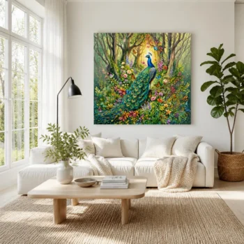 Enchanted Peacock Woodland Fairytale Canvas Wall Art