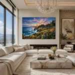 Coastal Sanctuary Lighthouse Sunset Impressionist Canvas Wall Art