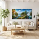 Autumn Reflections River Alpine Waterfall Canvas Wall Art