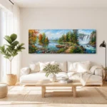 Autumn River Paradise Panoramic Mountain Waterfall Canvas Wall Art
