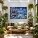 Starry Night Winter Glacial Lake and Mountains Impressionist Canvas Wall Art
