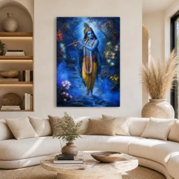 Mystical Melody of Vrindavan Graceful Lord Krishna Canvas Wall Art