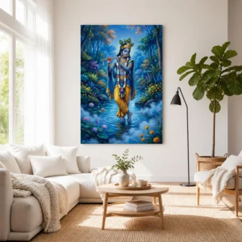 Mystical Melody of Krishna Divine Forest Twilight Canvas Wall Art
