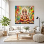 Vibrant Modern Lord Ganesha Seated Blessing Canvas Wall Art