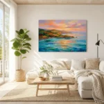Vibrant Coastal Sunset Impressionist Canvas Wall Art