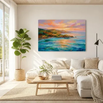 Vibrant Coastal Sunset Impressionist Canvas Wall Art