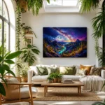 Celestial Galaxy River Mountain Valley Impressionist Canvas Wall Art