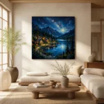 Serene Moonlit Alpine Lake Village Impressionist Canvas Wall Art