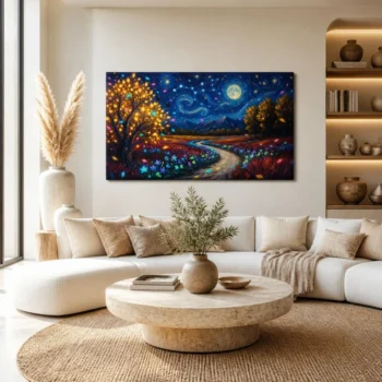 Celestial Starry Night Landscape Canvas Wall Art