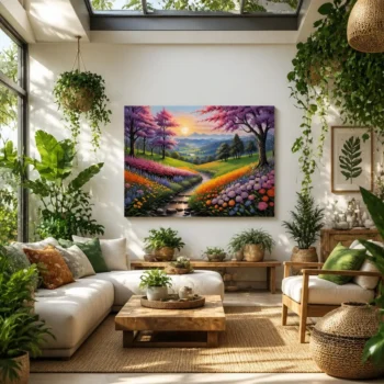 Blossoming Spring Valley River Canvas Wall Art