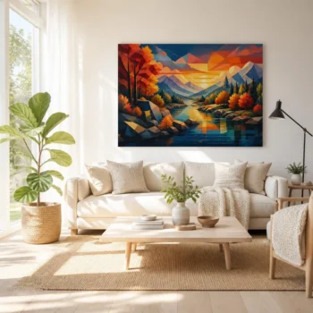 Geometric Autumn Mountain Sunset Canvas Wall Art